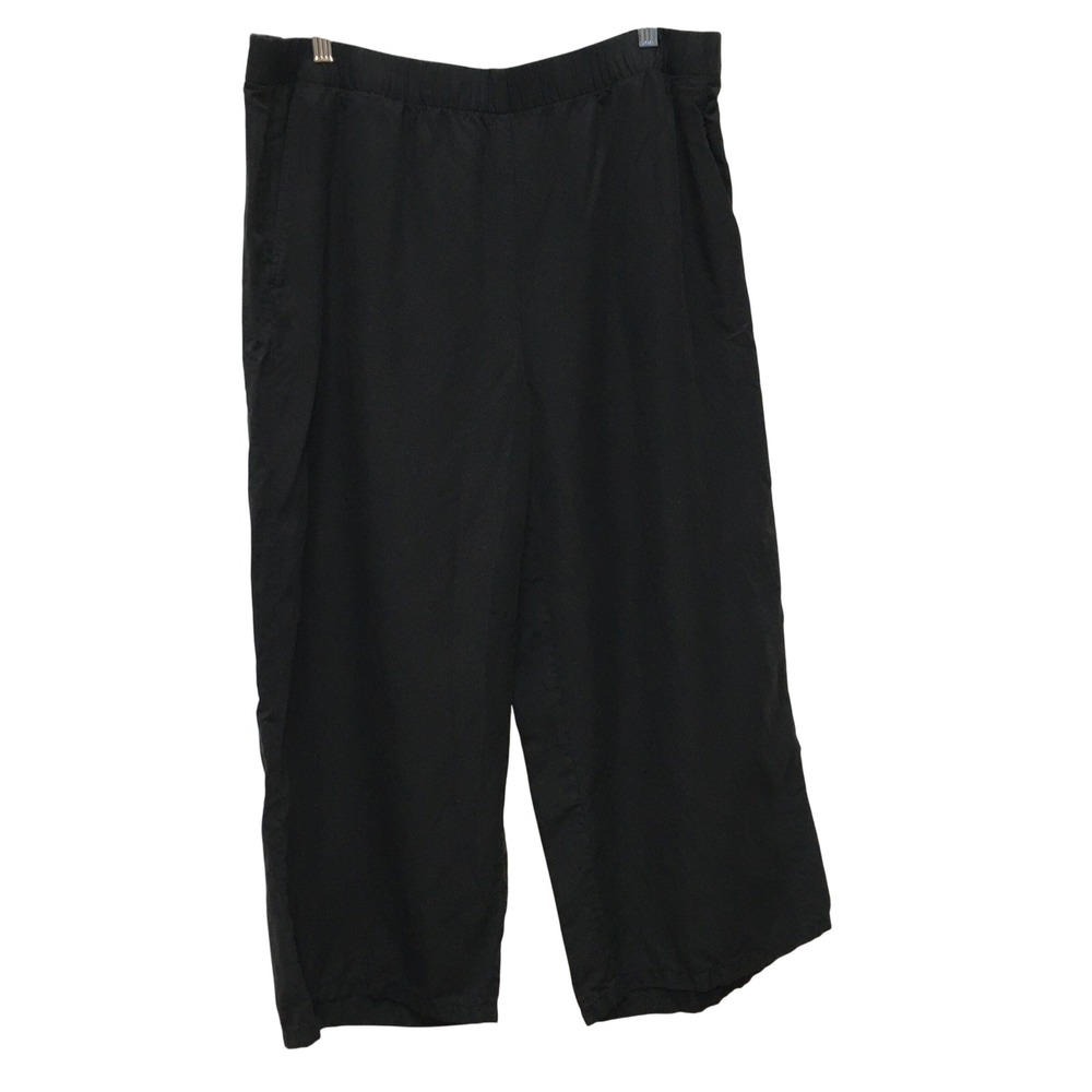 Eileen Fisher Linen Blend Wide Leg Cropped Pants Women's Large Black Lagenlook